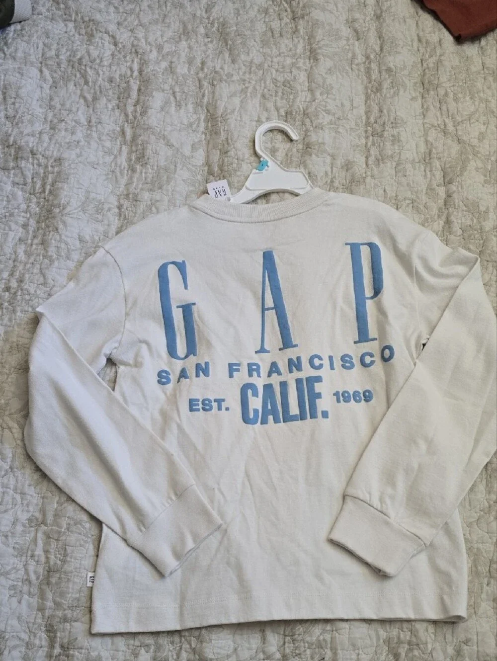GAP Cream Long Sleeve Tee with Light Blue Logo